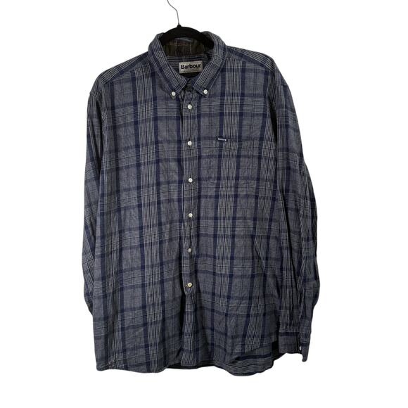 Barbour Inverbeg Tailored Fit Long Sleeve Button Down Shirt Blue Plaid Mens XL - Picture 1 of 7